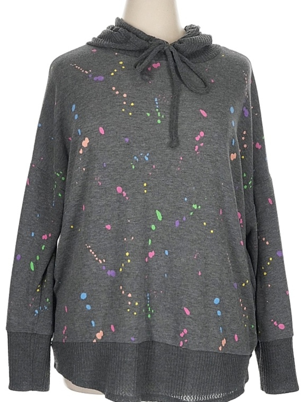 Oversized 1X paint splatter grey white birch top hoodie